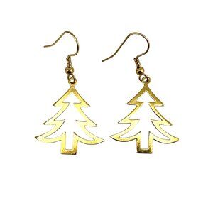 Gold Christmas Tree Earrings 24K Gold Plated Dangle Pine Tree Cutout